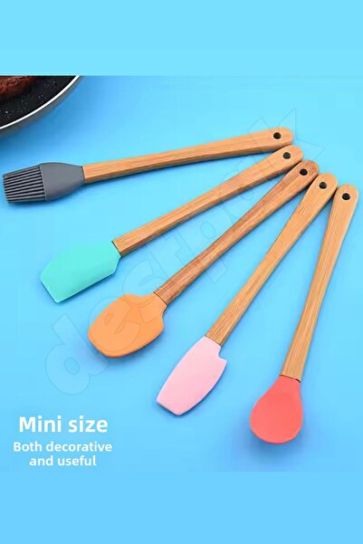 Destpak طقم ملاعق صغيرة من الخيزران مكون من 5 قطع - مع فرشاة بيض - مقبض من ال...