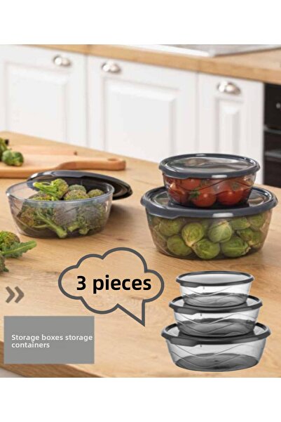 Bayev Ak 658 3 Size Round Storage Container Set - Breakfast Food Storage Container with Lid