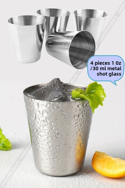 Greathings 4 قطع| 1 أونصة / 30 مل| زجاج معدني| الفولاذ المقاوم للصدأ شرب الخم...