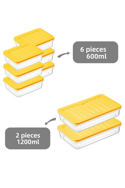 Meleni Home 8-Piece Food Storage Set - Microwave Compatible, Yellow 2x1200ml & 6x600ml
