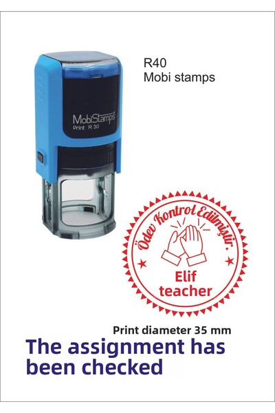 Mobistamps ختم المعلم - تم التحقق من الواجبات المنزلية - ختم R40 أزرق