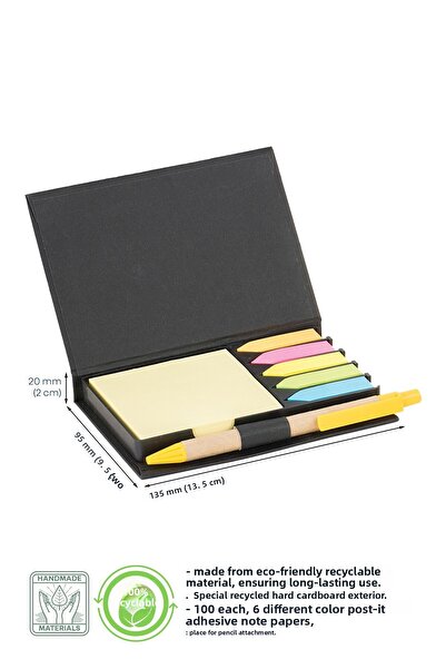 EGESTA حامل ملاحظات لاصق ملون صديق للبيئة - حامل قلم - كرافت أسود (بدون قلم)