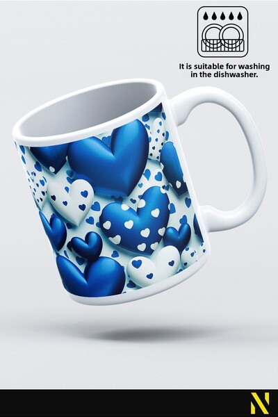 nilizma Blue Heart Patterned Colorful Mug – 330 ml Mug | Stylish and Durable Design