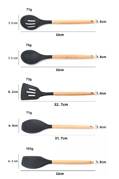 COOKCASE طقم ملعقة خدمة سيليكون 5 قطع أسود