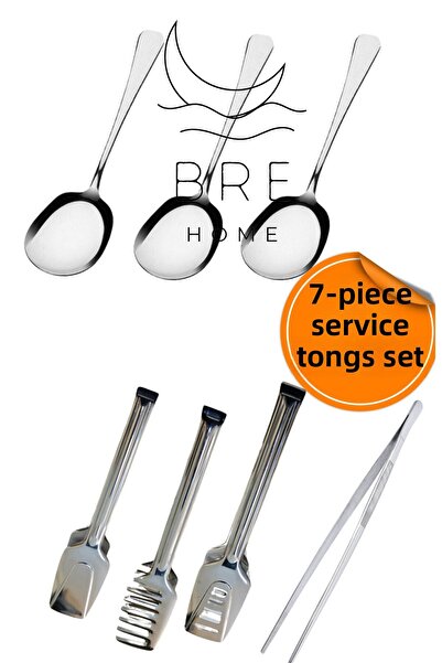 BRE HOME Set of 7 Serving Spoons, Tweezers, Pasta, Pasta, Salad Tongs