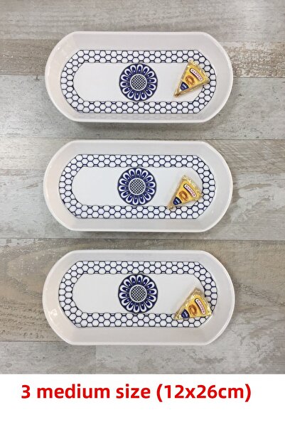 Pinkev 3 قطع متوسطة الحجم 26 سم من السيراميك البيضاوي الإفطار الجبن قارب تخدم مجموعة أطباق العرض