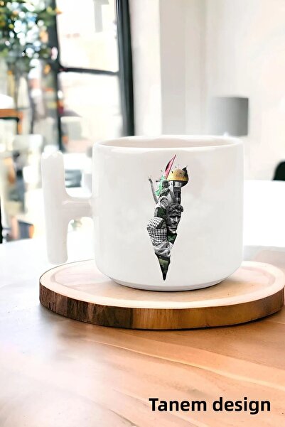 Tanem Tasarım كوب تي شيرت فلسطين مطبوع بتصميم - كوب غازيا وكودوس ماسكيد-آي أكسا