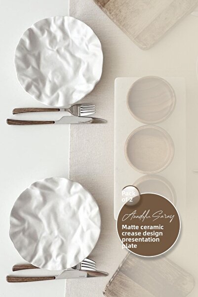 Anadolu Saray 2Pcs Matte Ceramic White Wrinkle Design Handmade Pastry Food Pr...