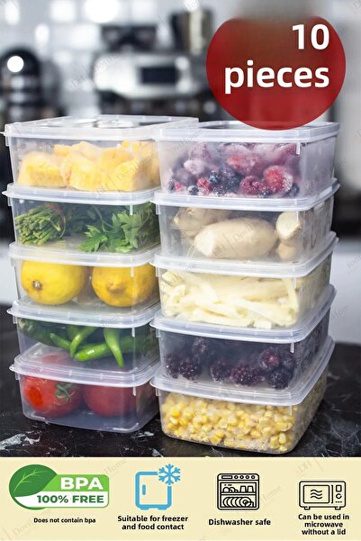 NİSA HOME 10 Pieces 1.35 Lt Bpa-Free Transparent Refrigerator and Freezer Storage Container Set
