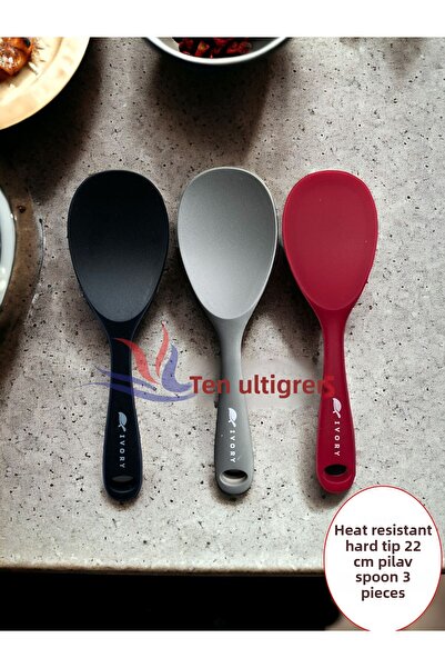 Multiamo Set of 3 Fireproof and Heat Resistant Silicone Spoons with Hard Tips for 22 Cm
