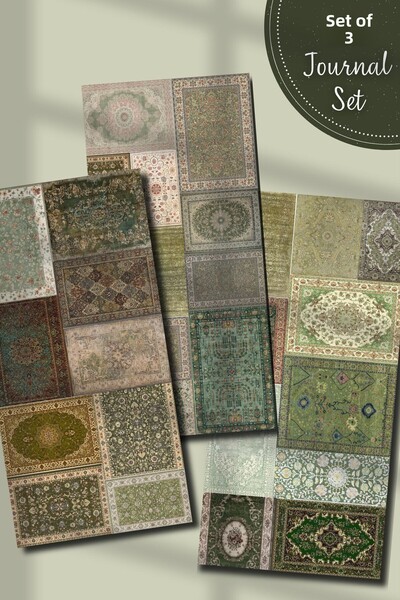 Hume Craft مجموعة من 3 ملصقات بطابع السجاد بنمط عرقي أخضر