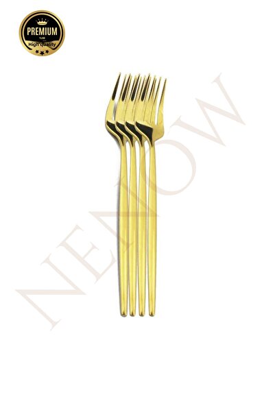NEWNOW شوكة طعام من الفولاذ المقاوم للصدأ، 6 شوكة من الفولاذ الذهبي