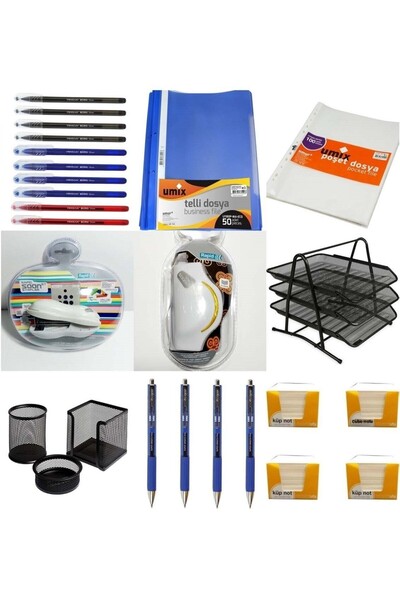 SEYFİKİRTASİYE Σετ Mega Office - Συρραπτικό μηχάνημα, θήκη για χαρτιά, τσάντα...