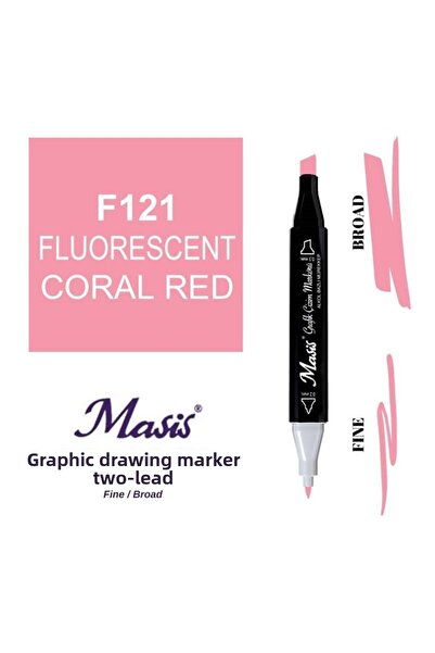 Masis Red Double Ended Fluorescent Marker Graphic Drawing Pen - 121