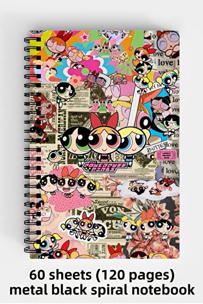 Anime Marketi دفتر ملاحظات حلزوني ذو غلاف صلب حلزوني مقاس A5 بنات باورباف بنات 120 ورقة