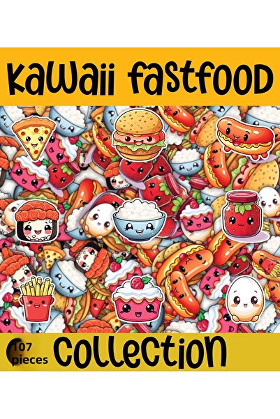 cakaybu Kawaii Sea - Set de 107 autocolante cu tematică fast-food, 2 coli A4