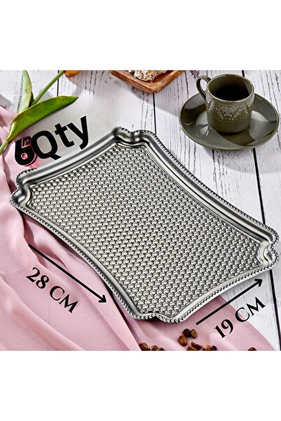 Kuzeyli صينية تقديم فاخرة مستطيلة الشكل من الفولاذ المقاوم للصدأ مكونة من 6 قطع فضية للقهوة والشاي