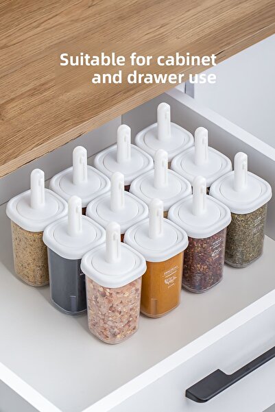 Porsima 1104 Model Set of 14 - Spice Bowl Set with Slide, Spoon, Leak-Proof Lid and Label