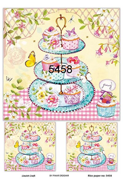 LİNEART حامل كب كيك موديل 5458 - نمط زهور ملون، ديكور نحاسي 30x42