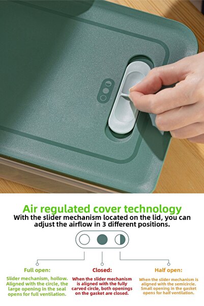 Vienev Adjustable Vegetable and Fruit Storage Container with 6 Air Ducts 4X(1.15 Lt) 2X(2.35 Lt) Mint