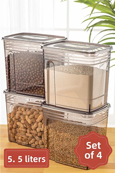 Vienev 5.5 Liter Strip Mega Food Storage Container - 4 Pieces Anthracite