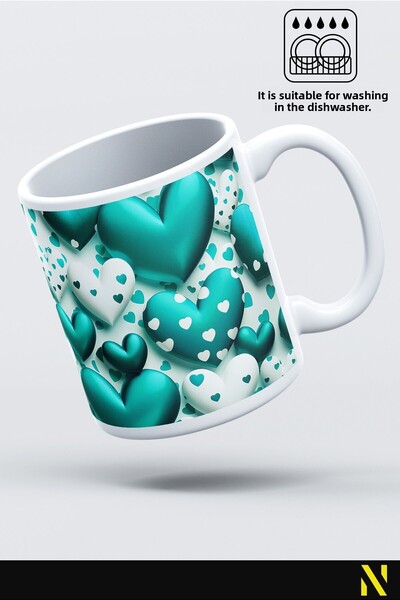 nilizma Turquoise Heart Patterned Colorful Mug Cup – 330 ml Mug | Stylish and Durable Design