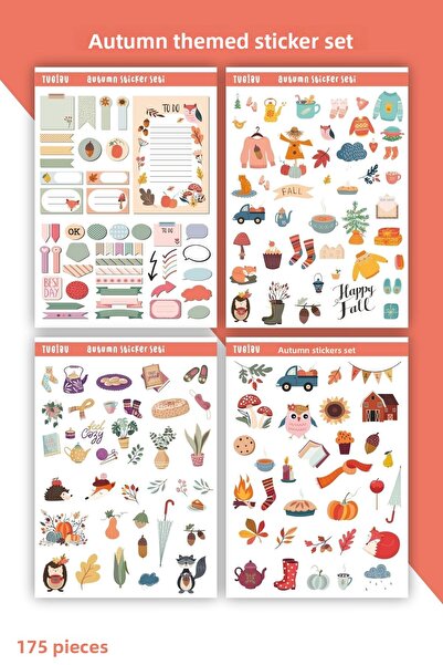 TUGİBU Autumn Themed Sticker Set 174 Pieces Stickers for Agenda, Notebook, Planner