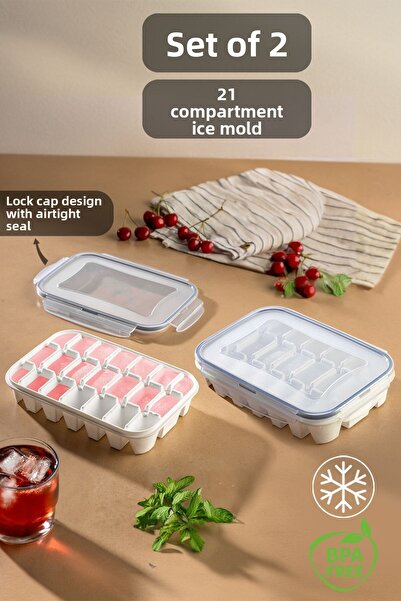 Meleni Home طقم قوالب ثلج مفرغة من الهواء مكون من قطعتين - 21 حجرة، مانعة للت...