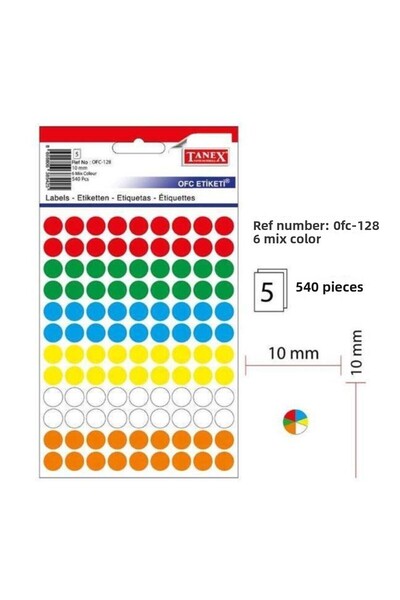 Tanex Culoare Mixtă Ofc-128 Etichetă Termică Colorată Rotundă 10 Mm