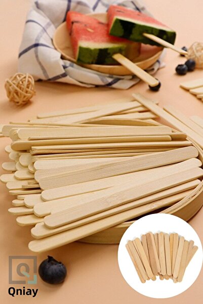 QNİAY 50 قطعة من عصي الآيس كريم الخشبية الطبيعية عصا الآيس كريم المعجنات أدوا...