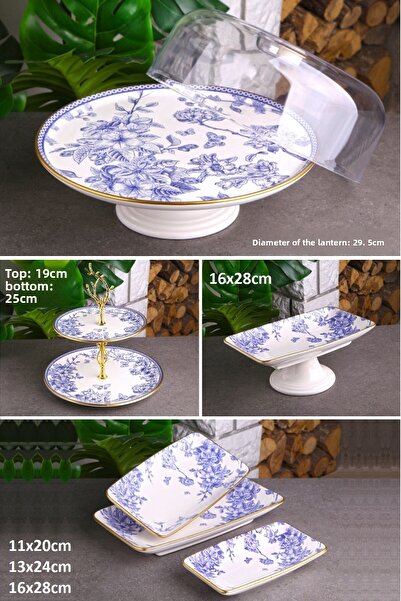 Pinkev Spring 6 Pieces - Ceramic Cake Presentation Plate Set