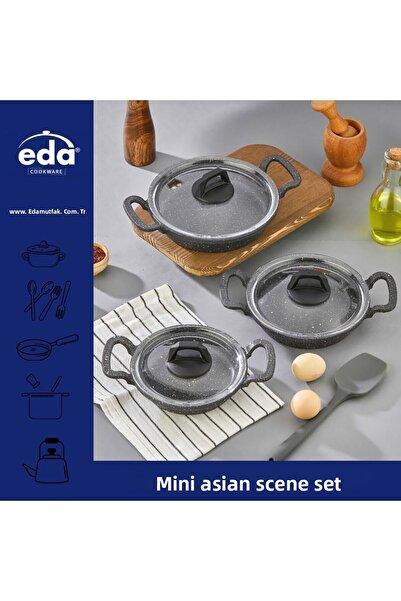 Eda طقم قدر جرانيت مصبوب 3 قطع من آسيا مع غطاء زجاجي