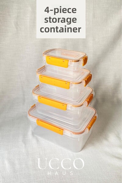 UCCO Set of 4 Lockable Leakproof Storage Containers |   375-900-1700-3000 ml |   Sealed Lid, Airtight