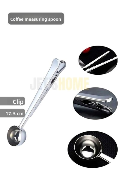 Jet's Home Clip-On Coffee Measuring Spoon Stainless Steel Coffee Fresh Storage Solution 17.5 cm