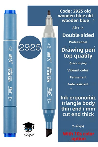 SEYFİKİRTASİYE قلم رسم دائم ذو طرف رفيع ذو تصميم مزدوج - رسم 2-6 مم، رسم طويل 1 مم