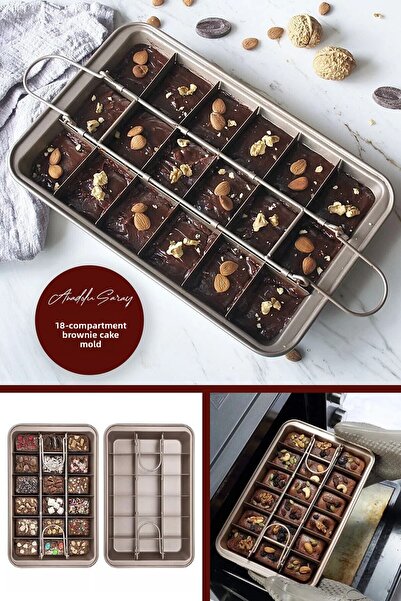 Anadolu Saray Çarşısı قالب كيك براوني عملي من الفولاذ المقاوم للصدأ مكون من 18 حجرة - صينية خبز مقاومة للحريق وغير لاصقة