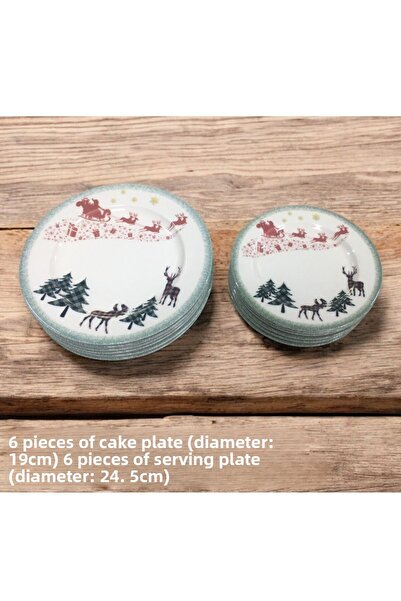 Pinkev طقم كعكة بورسلين منقوشة لعيد الميلاد مكون من 12 قطعة وطبق تقديم تقديم تقديم لـ 6 أشخاص