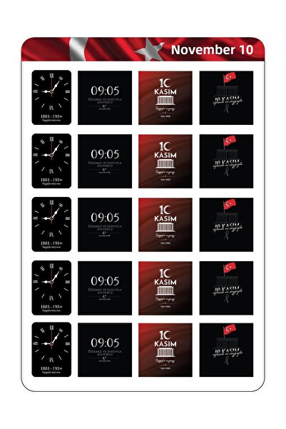 cakaybu Set de autocolante pentru Ziua de comemorare a lui Atatürk, 10 noiembrie, 1 foaie A4