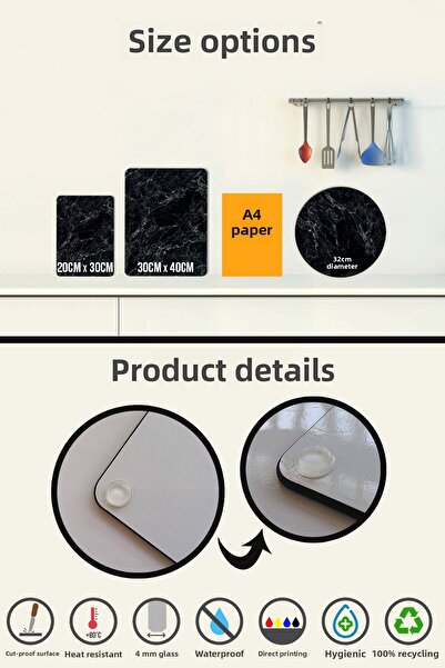 Decorita Glass Cutting Board - Glass Cutting Table| Smoked Glass| Diameter 32cm