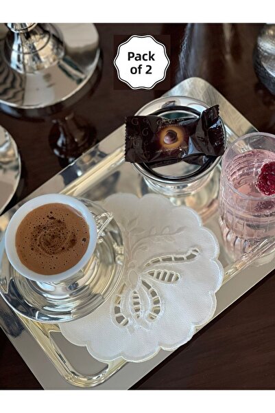 QBR Home Set de 2 servetele de prezentare pentru cocktail brodate cu broderie manuala. Model fluture (2 bucăți)