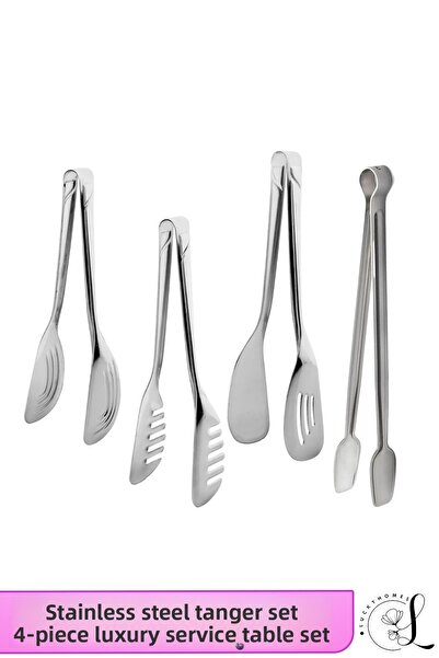 LUCKYHOMES 4-Piece Luxury Serving Tongs Set Including Grill Tongs - Stainless Steel Luxury Tongs Set