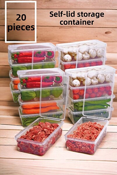 Bayev 20 Pieces Self-Covered Food Storage Container 1 Lt Convenient for Locked Freezer with Lid