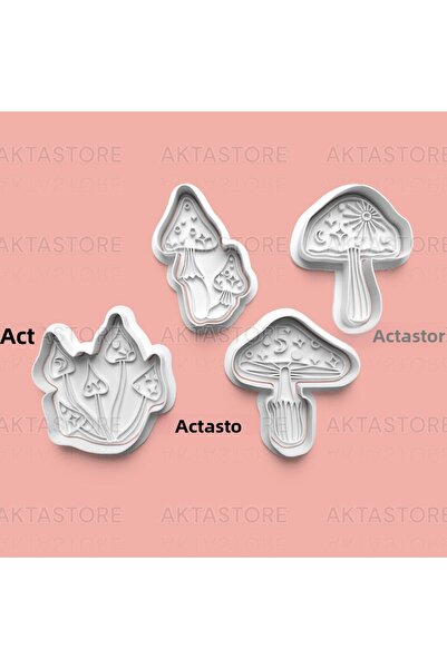 AKTASTORE مجموعة من 4 قوالب بسكويت على شكل فطر وقوالب عجينة السكر