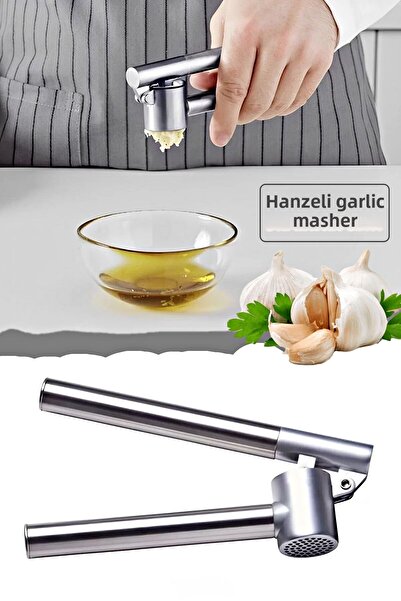 Tilbe Home مكبس هراسة الثوم الفولاذي، جهاز هراسة الثوم الفولاذي مع وعاء عملي