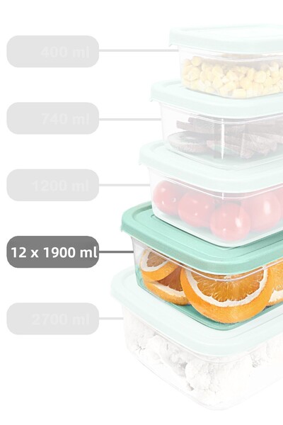 Meleni Home 1900ml Green Food Storage Container - 12 Pcs Rectangular, Microwavable Organizer