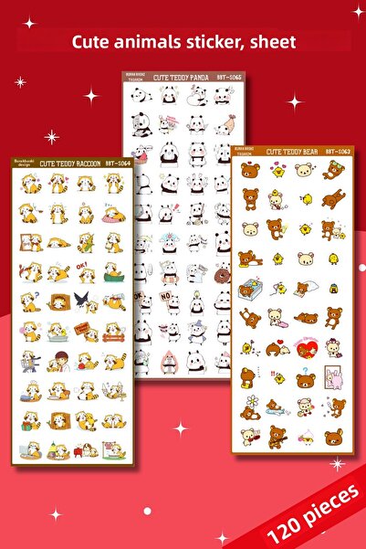 Burak Baskı Tasarım مجموعة من 3 ملصقات حيوانات لطيفة للمخطط والكمبيوتر المحمو...