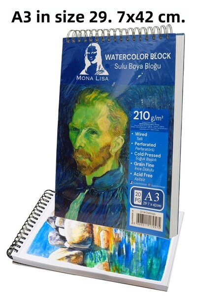 Artlantis Watercolor Block with Wire A3 210Gr 20 Sheets Fine Textured Sketchb...