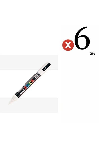 Uni Posca Marker PC-5m (1.8-2.5mm) White Set of 6 Pieces