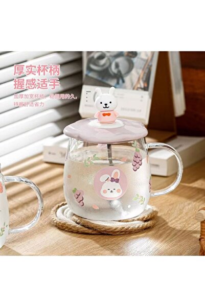 Livava كوب زجاجي على شكل أرنب لطيف، أرجواني، 9.5×8.5