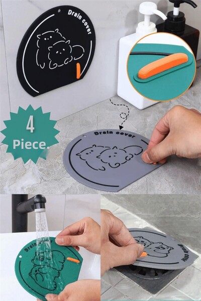 UGA İthalat Solution to Bad Odor and Clogging Problem – Set of 4 Green Silicone Drain Strainers